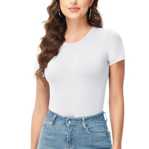 TNNZEET Bodysuits for Women - Black Bodysuit Women Tops Round Neck T Shirts for Women Fashion Body Suit Going Out Tops