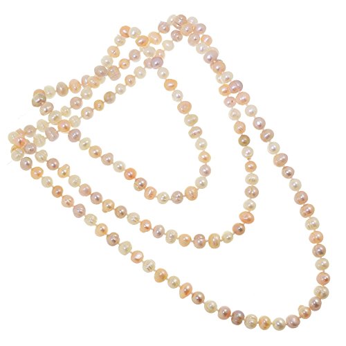 Rue B Silver Rue B Plata Impresionante 46"-117 cm anudado a mano perla de agua dulce collar de cuerda en tonos rosa y crema (colores naturales variados) (m138)