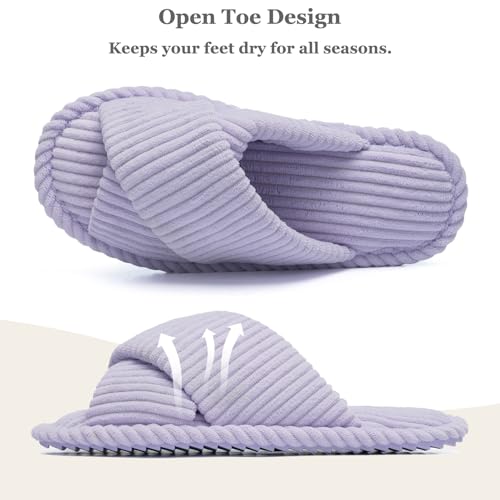 Image of GOEWY Slippers for Women Memory Foam House Bedroom Corduroy Crossbands Open Toe Slides Sandals Shoes Comfy Trendy Gift for womens Anti-Skid sole