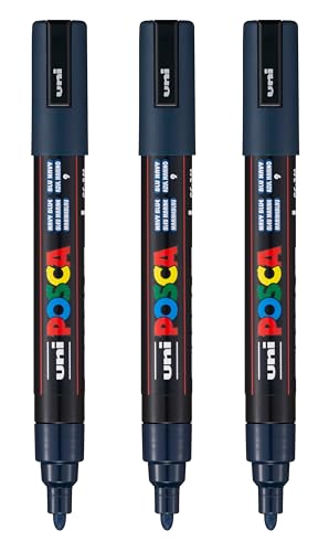 posca PC-5M Water-Based Paint Markers Reversible Medium Tip (1.8-2.5mm) Navy Blue 3 Count