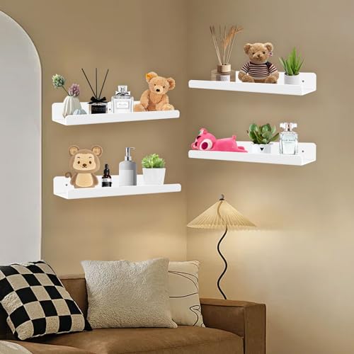 Wandregal,2 Stück 30X10X4cm/Acryl Regal Set,Acryl Wandregal Transparent, Küchenregal Wand Ohne Bohren,Schweberegal für Schlafzimmer/Kinderzimmer/Wohnzimmer/Bad/Küche Lagerung & Organisation (Weiß)