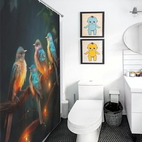 Rideau de douche oiseau en tissu imperméable lavable pour éviter les fuites d'eau
