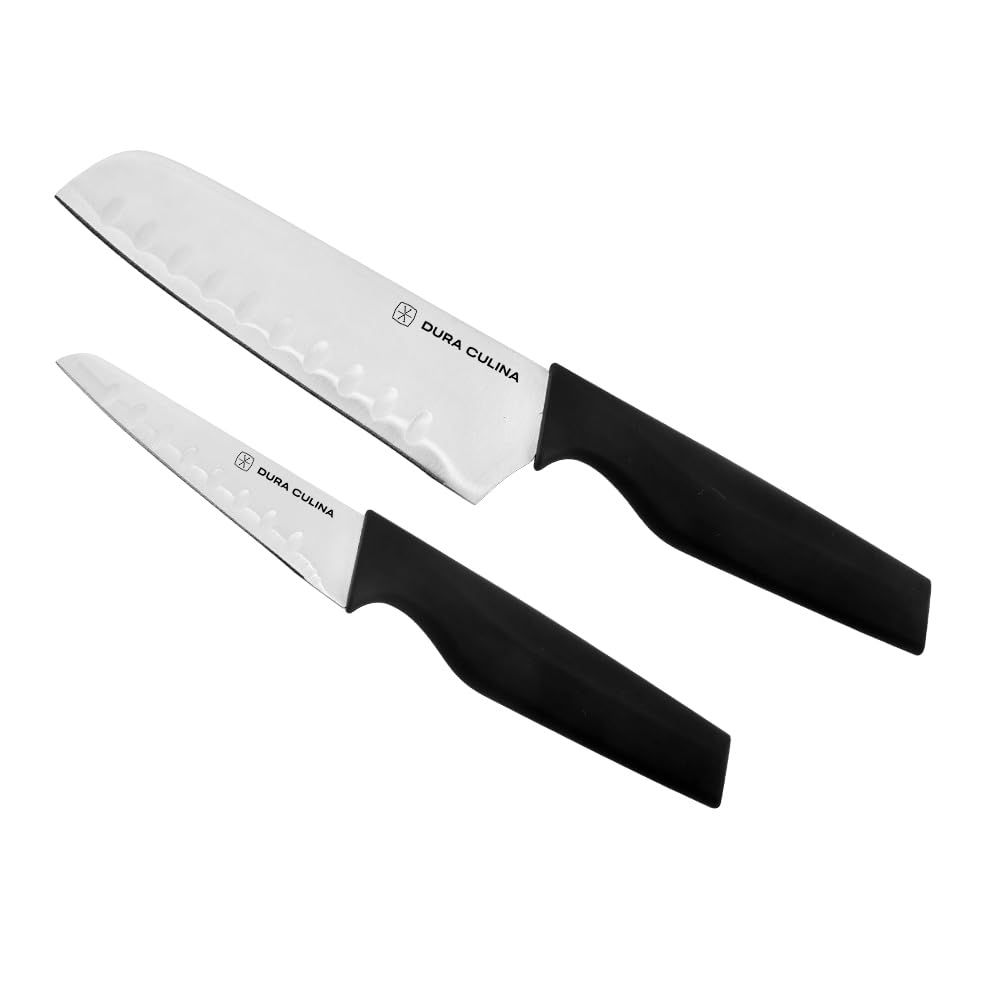 2-Piece Santoku Knife Set - High Carbon Stainless Steel 5” & 3” Santoku Knives with Ergonomic Handles, Matching Blade Guards, Japanese Style Kitchen Knives