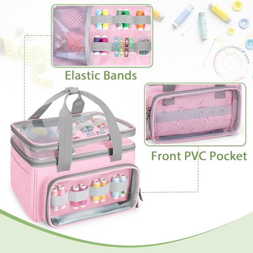Image of LUXJA Double-Layer Sewing Storage Organizer with Transparent Compartment, Large Sewing Organizer Bag with Detachable Divider for Sewing Supplies (Bag Only), Pink