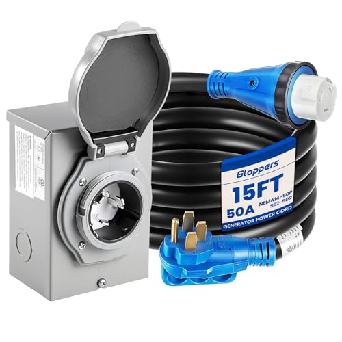50 Amp Generator Cord and Power Inlet Box, 15FT Generator Cords 50 Amp,125V/250V Generator Power Cord NEMA14-50P/SS2-50R Twist Lock Connector