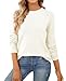 QUALFORT Damen Pullover 100% Baumwolle Leichter Langärmeliger Basic Strickpullover Weiß S