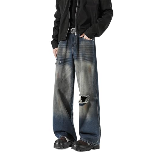 Baggy Jeans Men Distressed Washed Wide Leg Jeans Men Loose Fit Ripped Open Bottom Streetwear for Skater Jean