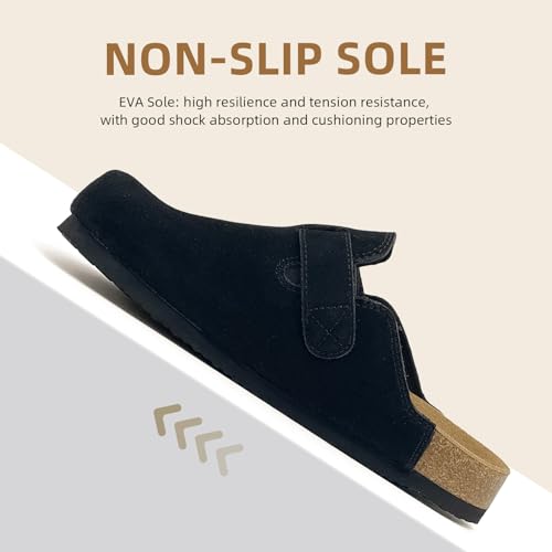 Image of Kids Suede Clogs Boys Girls Sandals Leather Mules Cork Footbed Slippers with Arch Support Comfort Slip On Slippers Classic Adjustable