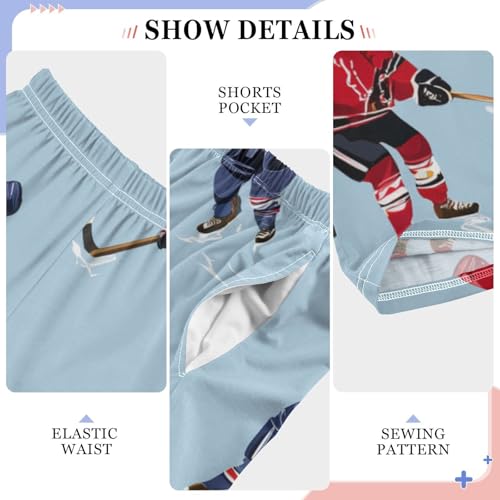 Ice Hockey Pattern Boys Long Pants Soft Trousers Elastic Waist Kids Lounge Bottoms with Pockets S-XL4