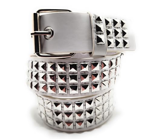 Silver on White Studded Belt Trim-to-Fit Punk2