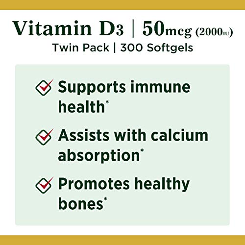 Vitamin D3 By Nature's Bounty, Vitamin Supplement, Supports Immune System And Bone Health, 50Mcg, 2000Iu,150 Count (Pack Of 2) #TOP2