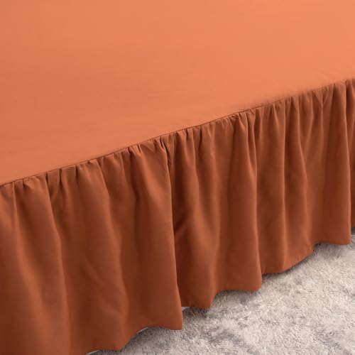 Image of Bed Skirt Full Size 16 Inch Drop Ruffled Bed Skirt with Split Corners | Bed Skirt with Platform, Soft and Stylish 100% Microfiber,Terracotta