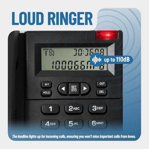 Téléphone de bureau filaire LCD avec affichage du numéro de l'appelant