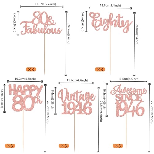 Image of 15 PCS 80th Birthday Centerpiece Sticks Happy 80th Vintage 1946 Table Flower Centerpieces Sticks Cheers to 80 Fabulous Floral Decorations for 80th Birthday Party Centerpieces Supplies Rose Gold