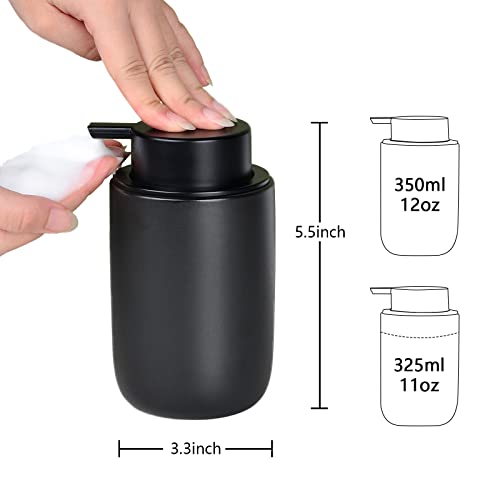 Image of BosilunLife Foaming Soap Dispenser Set - Black Ceramic Foam Hand Dispenser 12oz Soap Dispenser Set with Rust Proof Pump, 4Pcs Clear Stickers for Kitchen, Bathroom - 2 Pack