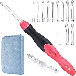 Knitly Lighted Crochet Hook,11 Size Interchangeable Heads 2.5mm to 8.0mm with Ergonomic Grip Handles,Rechargeable Light Up Crochet Hook with Woven Case for Arthritic Hands