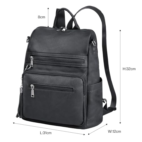 ECOTISH Damen-Rucksack veganem Leder Groß Stylisch Frauen Designer Schultertasche Reiserucksack mit Quaste Cityrucksack Rucksacktasche (schwarz)