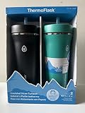 Thermoflask - Vaso de paja estándar aislado de 32 onzas, paquete de 2 (morado y...