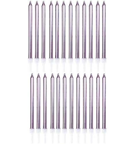 24pcs 5.5inch Birthday Party Long Cake Candles Metallic Birthday Candles in Holders for for Wedding Anniversary Graduation Retirement Party Decors (Rose Gold)