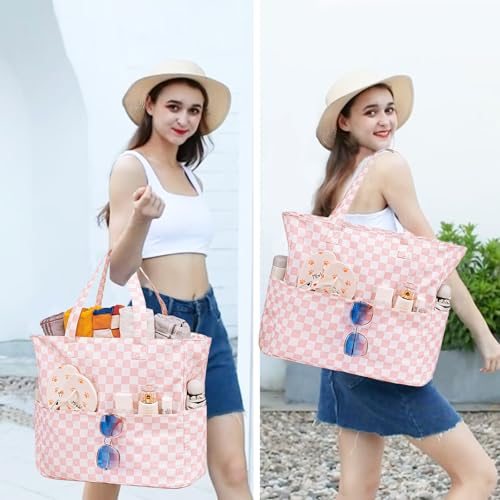 Image of Waterproof Beach Tote Pool Bags for Women Ladies Extra Large Gym Tote Carry On Bag With Wet Compartment for Weekender Travel