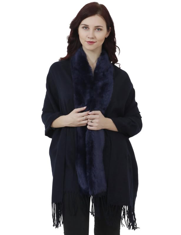 Image of Manra Women's Solid Faux Fur Border Stole Shawl Warm Wrap Cape for Winters (SC 14)