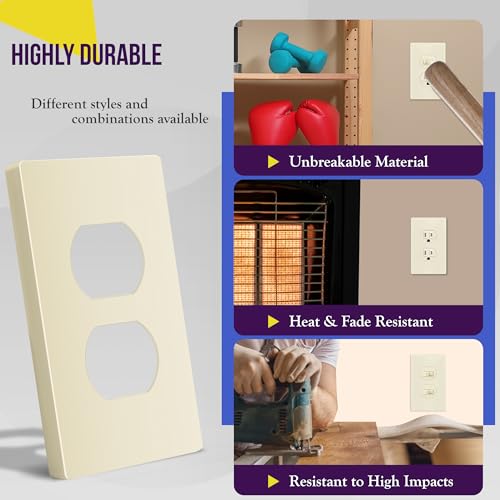 Image of ENERLITES Screwless Duplex Wall Plate, Child Safe Receptacle Outlet Cover, Standard Size, 1-Gang 4.68 inch x 2.93 inch, Unbreakable Polycarbonate Thermoplastic, UL Listed, SI8821-LA-5PCS, Light Almond, 5 Pack