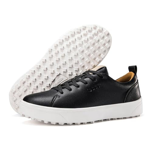 Zapatos de golf de cuero para damas con upper impermeable y suela sin clavos