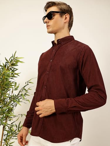 Image of Thomas Scott Men's | Solid | Full Sleeve | Slim Fit | Polyester-Blend | Button Down | Casual Shirt