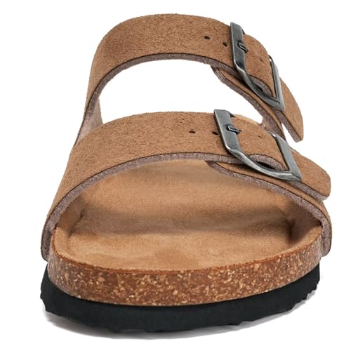 Image of Torotto Mens Slides with Cork Footbed Open Toe Adjustable Webbing Flat Sandals for Walking | Beach | Indoor