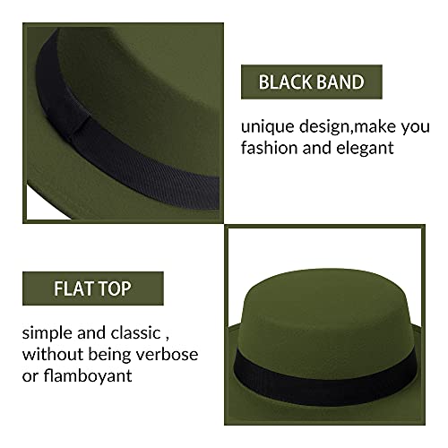 Image of Classic Fedora Hat Flat Top Hat Felt Pork Pie Hat Wide Brim Church Derby Cap for Women and Men