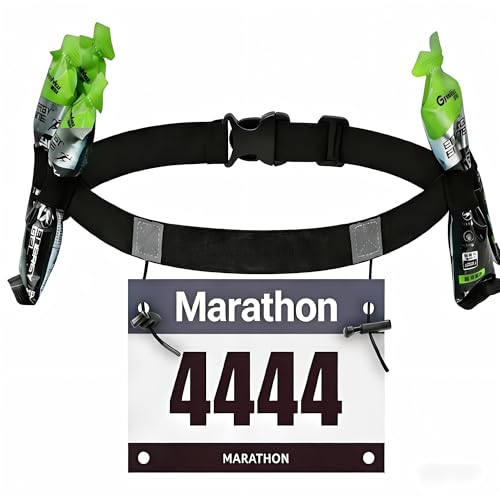 PEGINMOL Triathlon Startnummernband Laufgurt mit Startnummernclip Ohne Sicherheitsnadeln Running Startnummerngürtel mit 6 Gel-Halter Ultraleichter Rennnummerngurt für Marathon Radfahren Triathlon
