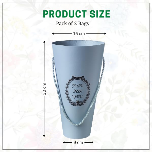 Image of Oasis Pack of 2 Porto Blue Floral Bouquet Cones - Sturdy Water Resistant Cardboard with Rope Handles & Strong Base - Perfect for DIY Arrangements, Home Decor, Weddings & Gifting