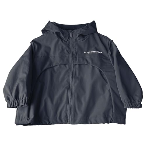 Toddler Hooded Raincoat Zip Solid Lightweight Mesh Lined Outerwear Kids Loose Windproof Coat with Pocket