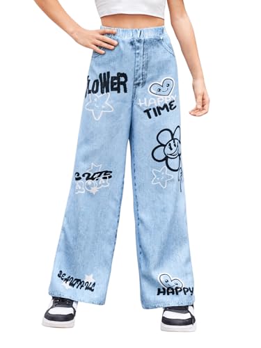 Image of Floerns Girl's Casual Letter Print Elastic Waist Wide Leg Long Pants