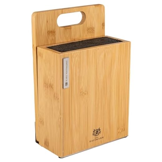 KARL HAUSMANN Ceppo Coltelli da Cucina Magnetico - Portacoltelli da Cucina di Legno con Setole in Plastica Rimovibili - Universale Bambu Porta per Coltelli Vuoto - Incluso un Tagliere
