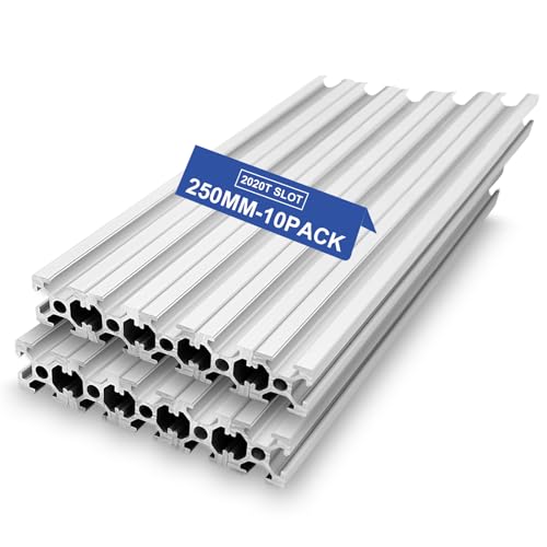 SeekLiny 10PCS T Slot 2020 Aluminum Extrusion European Standard 250mm(9.8 inch) Length Anodized Extruded Aluminum for CNC DIY 3D Printer and Industrial Bracket Making Silver