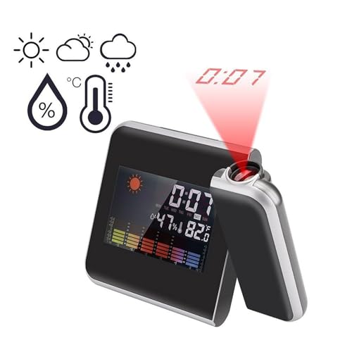 Proyector LCD reloj despertador digital contra el insomnio con control de temperatura y humedad 5