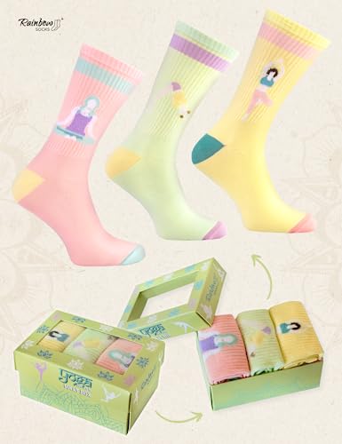 Image of Rainbow Socks - Yoga Socks Box - Women Yoga Pilates Funny Socks - Novelty Gift for Yoga Fans - 3 Pairs