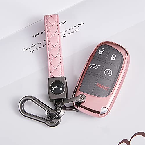 TANDRIVE Compatible Jeep Key Fob Cover Dodge,Cherokee Grand Cherokee Compass Renegade, Charger Challenger RAM Durango Journey Dart Viper, Chrysler 200 300, Pink