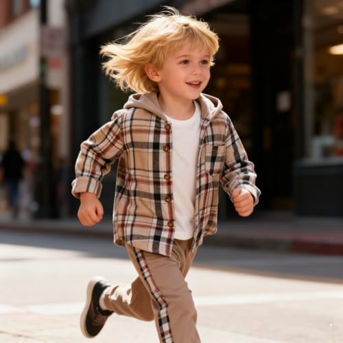 Image of OLMRJKD Toddler Baby Boy Clothes Plaid Long Sleeve Hoodie Sweatshirt + Pants 2pcs Boys Outfit Set
