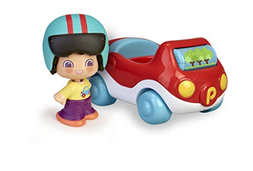 Pinypon - My First, Happy Vehículos Coche, Cochecito rojo de juguete con ruedas, un cilindro con dibujos para jugar y espacio para una figura de conductor con casco Pinpon incluido FAMOSA(700016288)