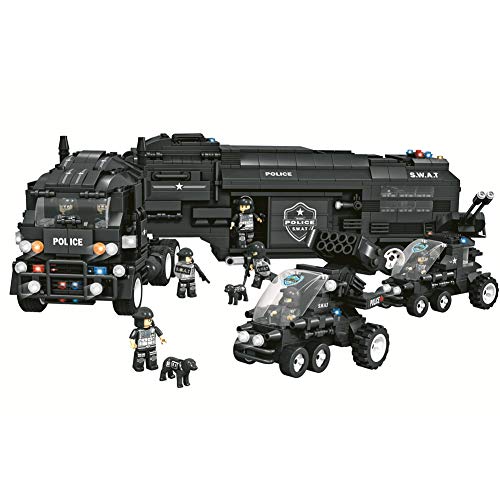 YeoMark City Police SWAT Mobile Command Center Big Building Set 1492pcs, Police Truck and Trailer Command Station with 8 Figures and Guns Construction Toys