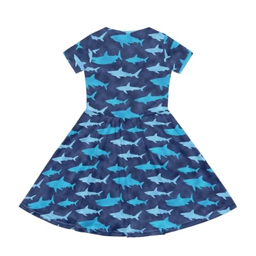 Image of Girls Dress with Pockets Basic Short Sleeve High Waist Swing Skater Dress School Party Dress for Kids