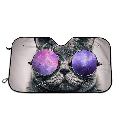 CHILLÂ·TEK Car Windshield Sun Shade, Cool Cat with Sunglasses Sun Protection Sunshades for Front Window, Folding Sun Visor Protector, Keep Car Cool Sun Shield Auto Accessories for Sedan, 51.2x27.5 Inch