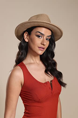 Image of Joywant Womens Straw Fedora Beach Sun Hat, Packable Wide Brim Panama Hat for Women UV UPF50+ Summer Hat