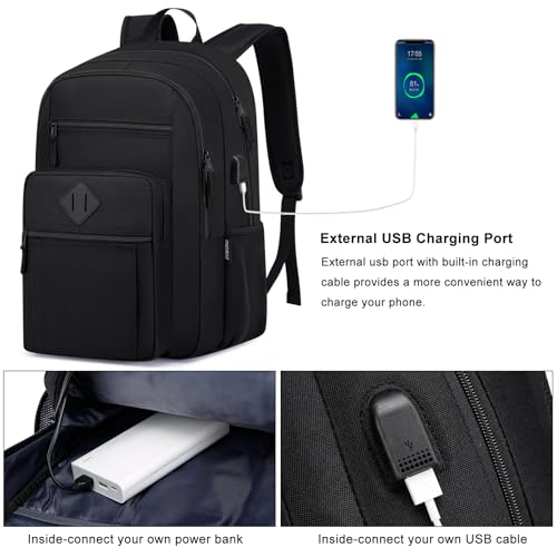 Unisex Black Backpack for School, Lightweight Boys Girls Backpack with USB Port Fits 15.6 Inch Notebook, Water Bottle Pocket - Ideal for Teens, College Students, Adults4