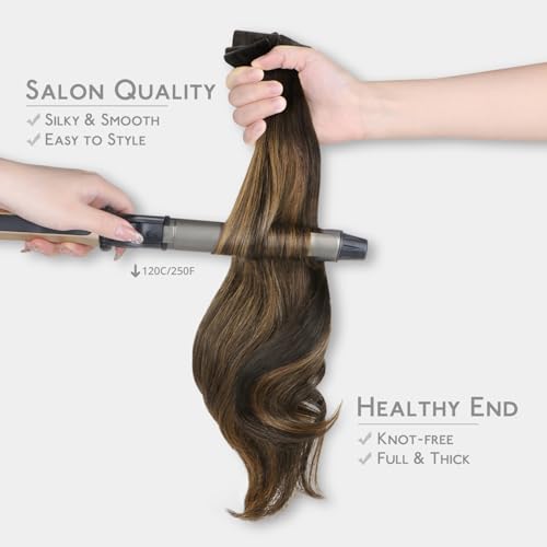 Image of WENNALIFE Invisi Edge Tape in Hair Extensions Human Hair | 16 Inch 50g 20pcs Balayage Dark Brown Mixed Chestnut Brown Invisi Remy Hair tensions Seamless Injected Tape Ins Straight