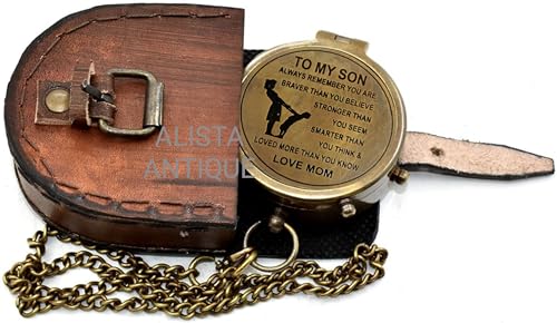 Brújula de Bolsillo Vintage de Latón con Estuche y Cadena miniatura 6