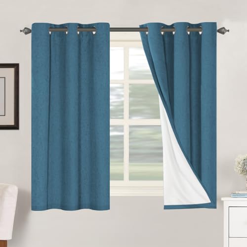 Image of H.VERSAILTEX 100% Blackout Curtains for Bedroom Thermal Insulated Linen Textured Curtains Heat and Full Light Blocking Drapes Living Room Curtains 2 Panel Sets, 42x54 Inch, Blue Sapphire