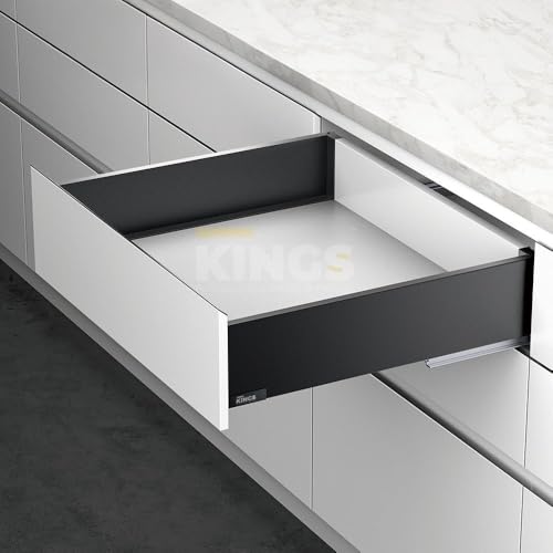 Image of Kings Soft Close Tandem Box Drawer System for Modular Kitchen | Load Capacity Upto 45 Kg | Galvanised Steel, Full Extension Slides- 500mm Length x 116mm Height (6 Inch), Iron Grey- 5 Year Warranty